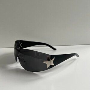 y2k 2000s vintage style black gray frameless star sunglasses